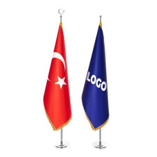 Makam Bayrağı Krom Direkli Püsküllü Takım